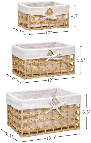 GIB Small Wicker Woven Storage Baskets for Organizng with Liners, Set of 3 - Image 2