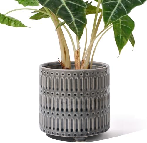 STHIE 5 Inch Ceramic Planters for Indoor Plants, Gray Snake Plant Pots by STHIE