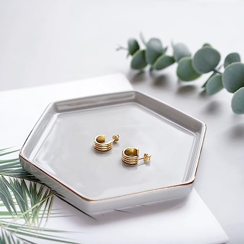 HANKOR 4.7 inch Ceramic Jewelry Dish Tray, Small Ring Holder Dish, Gray Catch All Trinket Tray for Keys Rings Earrings - Image 3