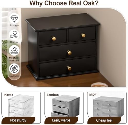 Oak Desk Organizer with Drawers, Durable Wooden Desktop Storage Box - Image 3