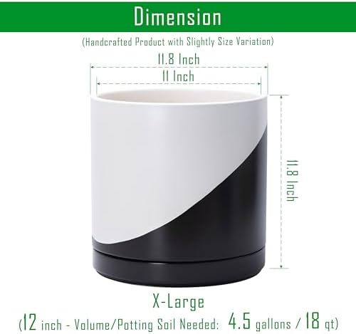 D'vine Dev 12 Inch Ceramic Planter Pot, Black White Diagonal, 94-O-F-K - Image 2