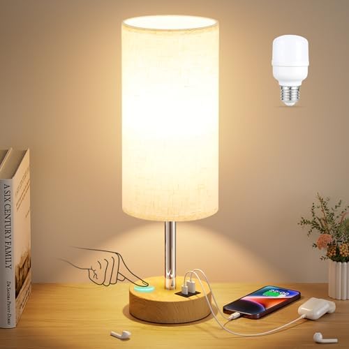 Dicoool Bedside Table Lamp for Bedroom - 3-Way Dimmable Touch Lamp, USB A+C by DicooolDirect