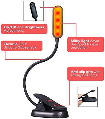 hooga Amber Book Light – Blue Light Blocking Reading Light for Bed, Stepless Dimming, Rechargeable Clip-On Night Light, 1600K Amber & 625nm Red LED for Night Reading - Image 2