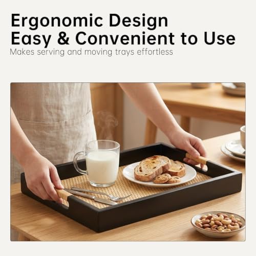 Wood Ottoman Tray, Rectangle Coffee Table Tray, Rattan Serving Tray - Image 4