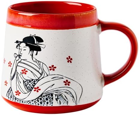 BICETTO Japanese Coffee Mug Set of 2, Ukiyo-e Samurai & Geisha Design, 15oz - Image 4
