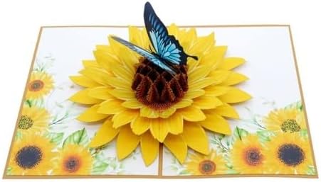 3D Pop-Up Sunflower Greeting Card with Butterfly – Handmade Birthday, Thank You, Get Well, Thinking of You Card – Unique Floral Gift for Women, Mom, Friends & Nature Lovers F30