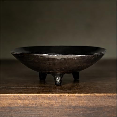 Small Wabi-Sabi Ceramic Bowl, 6 Inch Handcrafted Tripod Design for Snacks, Sauces, Dips, Decorative Serving Bowl for Kitchen, Dining Table, Coffee Table (Black) by Unknown