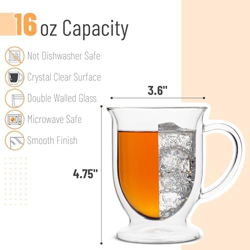 BTaT- Double Walled Glass Coffee Mugs, 16 oz, Set of 4, Glass Coffee Cups with Handle, Insulated Clear Coffee Mug for Hot and Cold Beverages, Cappuccino, Latte, Tea, Americano, Microwave Safe - Image 3