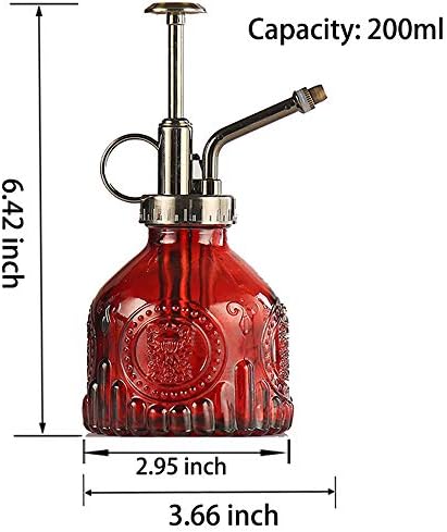 Plant Mister Glass Spray Bottle Small Plant Watering Can 6.4" Tall Retro Indoor Watering Can Bronze Plastic Top Pump for Garden Indoor Plant Sprayer (Red) - Image 2