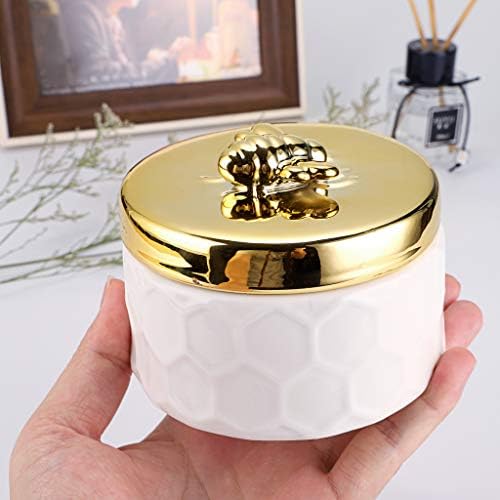 Hipiwe Ceramics Jewelry Box with Golden Bee Lid - Small Jewelry Display Organizer Holder Trinket Storage Tank Container for Home Decor,Gift for Women - Image 5