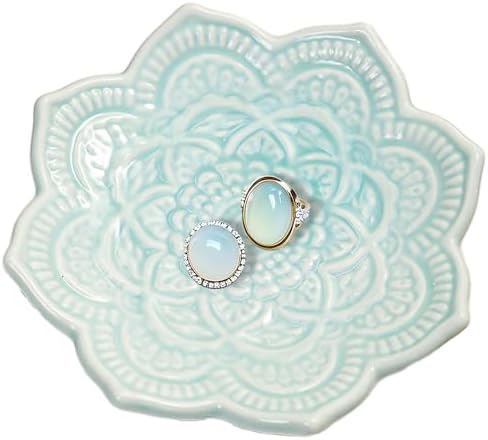 4" Datura Flower Ceramic Jewelry Dish, Ring Tray for Women(Azure) by Dazuihou