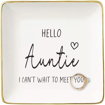 NZY Surprise Gifts for Aunt,Sister,Friends-Baby Reveal Gift-Christmas Gift-Promoted to Aunt-Pregnancy Announcement Present-Jewelry Tray Trinket Holder Ring Dish-Hello Auntie I Can't Wait To Meet You by NZY