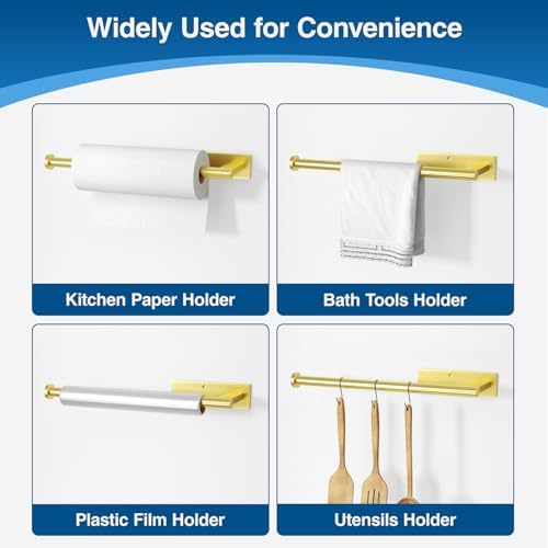 Paper Towel Holder Under Cabinet, Self-Adhesive or Drilling, Gold - Image 4