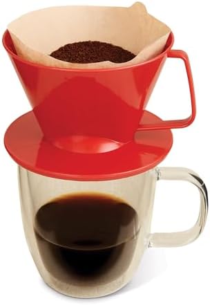 Fino Pour-Over Coffee Brewing Filter Cone, Number 4-Size, Red, Brews 8 to 12-Cups, Set of 2 - Image 2