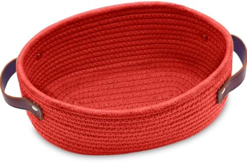 ABenkle Small Woven Basket with Handles, Mini Rope Storage Basket, Tiny Cute Shelf Basket, Oval Decorative Toys Basket for Nursery, Living Room, Empty Gift Basket, 9.4" x 5.9" x 3.9" - XS by ABenkle