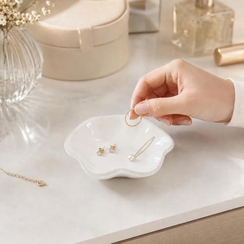 Ceramic Jewelry Tray, Lotus Leaf Ring Dish, Trinket tray Necklace Earrings small jewelry dish, Decorative Bowl for Dresser and Nightstand, Key Tray for Entryway, Gifts for Women White - Image 6