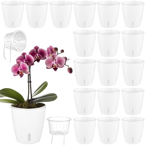 Self-Watering Pots for Indoor Plants, 18-Pack 5'' Self Watering Planter with Drainage Holes, Small African Violet Pots with Water Indicator, Clear Wick Pot for Orchids, White by KvyusFlourish