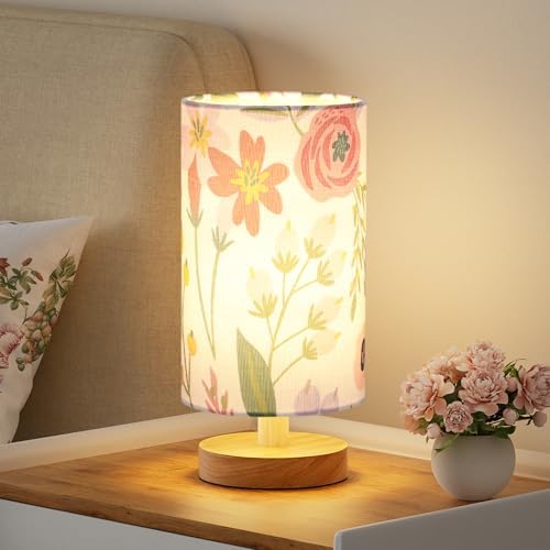 Fenmzee Small Table Lamps (Floral White Shade, 9" Inline Control) by Fenmzeelighting