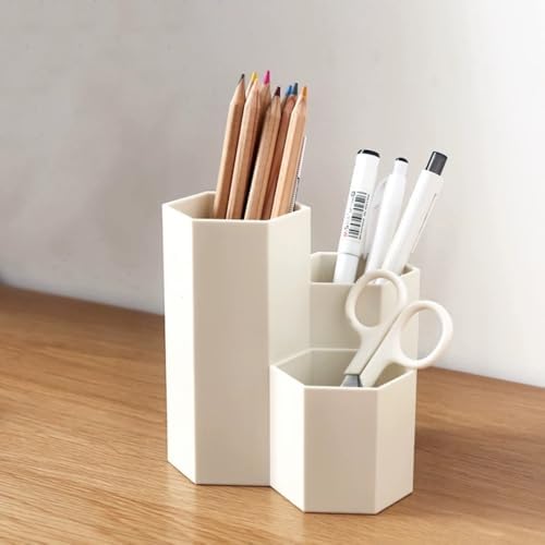 Pen Holder for Desk, White Pens Cup with 3 Compartment Small Desk Organizer Cute Pencil Holder for Office,School and Home (White, Triangular) by Saikvi