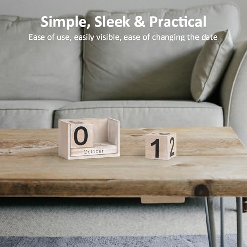 Wooden Block Calendar for Desk, Small Size Daily Desktop Perpetual Desk Calendar, Cute Date Display Desk Accessories for Home Office Decor, Teacher, Classroom, Reusable Yearly, Grey Beige - Image 5