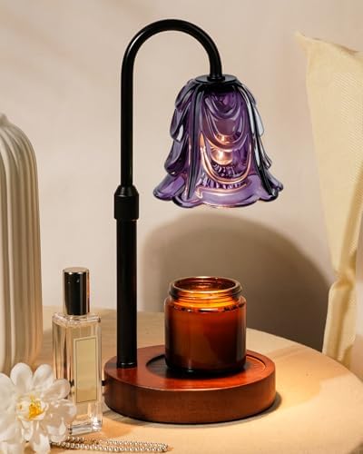Funistree Small Candle Warmer Lamp with Timer, Adjustable Purple Lamp Warmer for Jar Candles, Christmas Birthday Gifts for Women Mom Her, Dimmable Candle Heater, Cute Wax Warming Light with Wood Base by Funistree