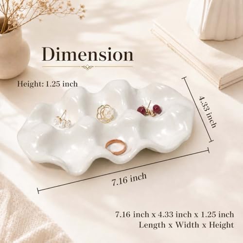 White 6 Grid Jewelry Dish Tray, Vanity Ring Dish Ceramic Jewlery Trays Trinket Ring Holder,Room Decor Aesthetic,Decorative Vanity Key Tray for Women (Grid) - Image 5