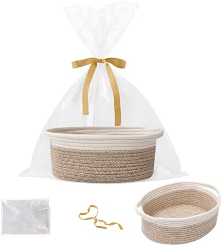 Woven Rope Basket - Baby Gift Basket with Bag & Ribbon, Mixed Brown by HZFTJOY