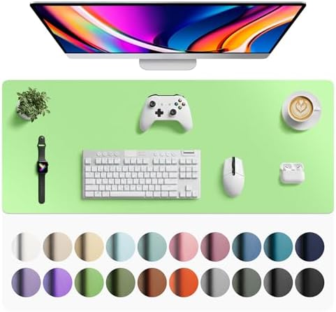 Aothia Faux Leather Desk Mat - Large Mouse Pad, Non-Slip PU Leather Blotter, Waterproof Writing Surface for Office and Home (Foam Green, 42" x 17") by AothiaSimpleNaturalUnique
