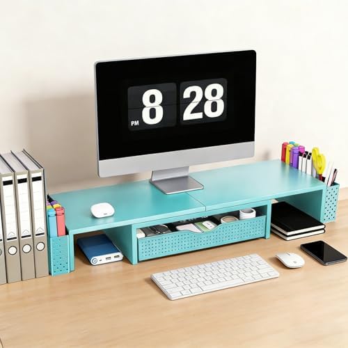 Spacrea Dual Monitor Stand Riser with Drawer and 2 Pen Holders - Image 2