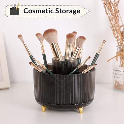 SKYDUE Rotating Pencil Pen Holder, Pen Organizer with 5 Slots - Aesthetic Desk Organizer and Accessories for School, Home, Office Supplies, Clear Black - Image 5