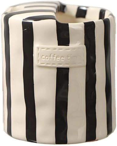 Novelty Ceramic Coffee Mug Designed to Look Like a Gift Box, 10oz Retro Hand-Painted Ceramic Travel Mug (Black Stripes) by Unknown