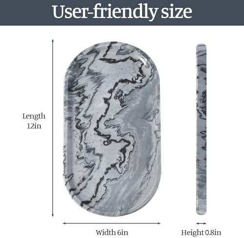 Koville Natural Marble Tray, 12"x6" Decorative Tray for Countertop, Catchall for Perfume, Candles, Jewelry Dish Elephant Grey - Image 2
