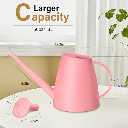 Plastic Watering Can - for Indoor and Outdoor House Plant Garden - with Long Spout - 1/2 Gallon - Pink - Image 2