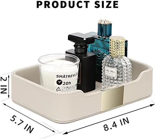 SANZIE Leather Tray Organizer, Valet Tray Key Bowl (Metal Gilded, Grey) - Image 3