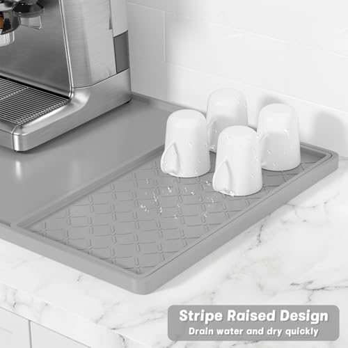Rnivvi Silicone Coffee Mat, 16" x 24" Waterproof Raised Edge Coffee Bar Mats for Espresso Machine Station Accessories, Heat Resistant Detachable Dish Drying Pad for Kitchen Counter, Dish Rack, Gray - Image 4