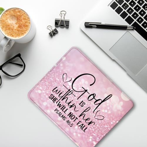 Pink Christian Mouse Pad, God is Within Her She Will Not Fall Bible Verse Mouse Pad for Wireless Mouse Computers Laptop Pink Desk Accessories, Christian Gifts for Women, 9.5x7.9 Inch - Image 4