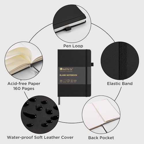 &And Per Se Blank Sketch Notebook, A5 Hardcover, 160 Pages 100gsm Thick Paper, Unlined Journal for Drawing, Doodling, Hand Lettering – Creative Gift for Artists, Designers, Writers (Black) - Image 3