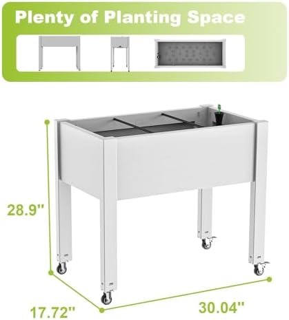 Raised Garden Bed with Legs, 28.9" Tall Elevated Garden Bed with Wheels, Drain Plug & Water Monitor Design, Outdoor Planter Box for Plants Vegetables Flowers Fruits(Ashen) - Image 2
