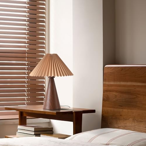 Ziqqeelam Wood Small Table Lamp, Mini Cute Table Lamp, Pleated Table Lamp,Wooden Grain Bedroom Lamps for Nightstand, Small Scalloped Lamp Shade Table Lamps for Small Spaces for Bedroom,Living Room - Image 4