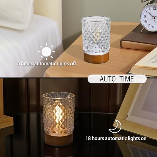 Battery Operated Night Light with Timer, Aesthetic Cordless Battery Powered Decorative Glass Lamp,Small Cozy Nightlight for Dorm,Mini Lamps for Nightstand,Bathroom,Bedroom,Children's Room,Warm - Image 3
