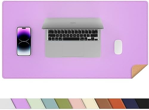 AFIING Cork Desk Mat 31.5" x 17", Dual-Sided Natural Cork & PU Leather Desk Pad, Non-Slip Waterproof Mouse Pad for Office, Home & Gaming (Purple) by AFIING