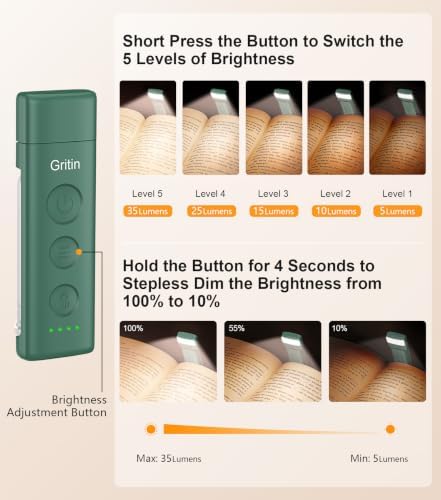 Gritin Book Light Rechargeable, Clip on LED Reading Light for Books in Bed - Image 2