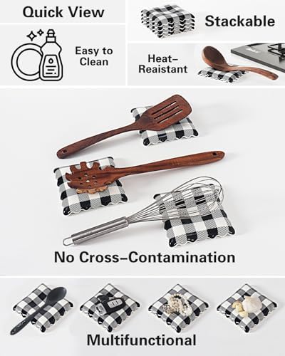 Ceramic Spoon Rest, Coffee Spoon Rest for Stove Top, Black Gingham - Image 3