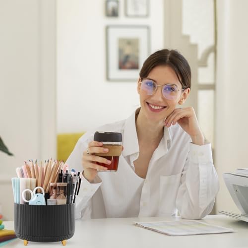 SKYDUE 2 Pack Pen Holder, 360 Degree Rotating Pencil Holder for Desk Organizer, Rotating Desktop Pen Organizer with 5 Slots, Office Supplies, Pencil Cup for Office, School, Home - Image 7