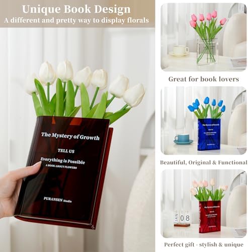 Book Vase for Flowers - Aesthetic Room Decor for Modern Home/Office，Brow - Image 3