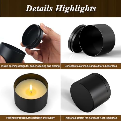 PCREGPAE 4OZ Black Candle Tins Cans with Lids and Wicks for Making Candles - Image 5