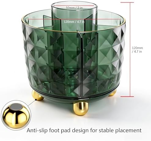 GOTOBA Dark Green Pen Pencil Holder for Desk, 360° Rotating Pen Organizer, Green Office Supplies, Cute Pen Holder, 6-Compartment Pencil Holder Rotating - Image 5