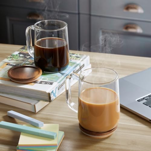 Glass Coffee Mugs, 18 oz Glass Coffee Cups with Acacia Wood Lids, Clear Borosilicate Glass Mugs with Handles for Cappuccino, Tea, Latte, Hot/Cold Beverages, Wine, Americano, Set of 2 - Image 6