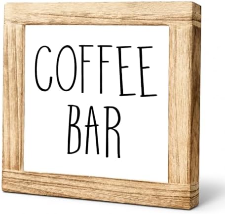Coffee Bar Wood Sign, Farmhouse Coffee Station Decor, Rustic Wooden Plaque For Kitchen Counter Shelf, Small Cafe Corner Tabletop Accent, Coffee Lover Gift, 5.9 x 5.9 in by Unknown