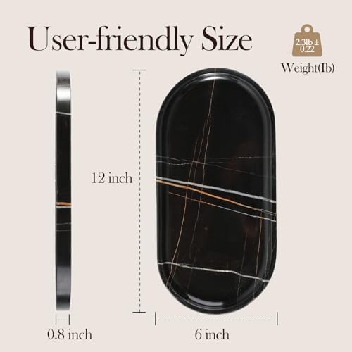 Koville Natural Black Marble Tray, 12"x6" Decorative Tray for Countertop, Catchall for Perfume, Candles, Jewelry Dish - Image 3